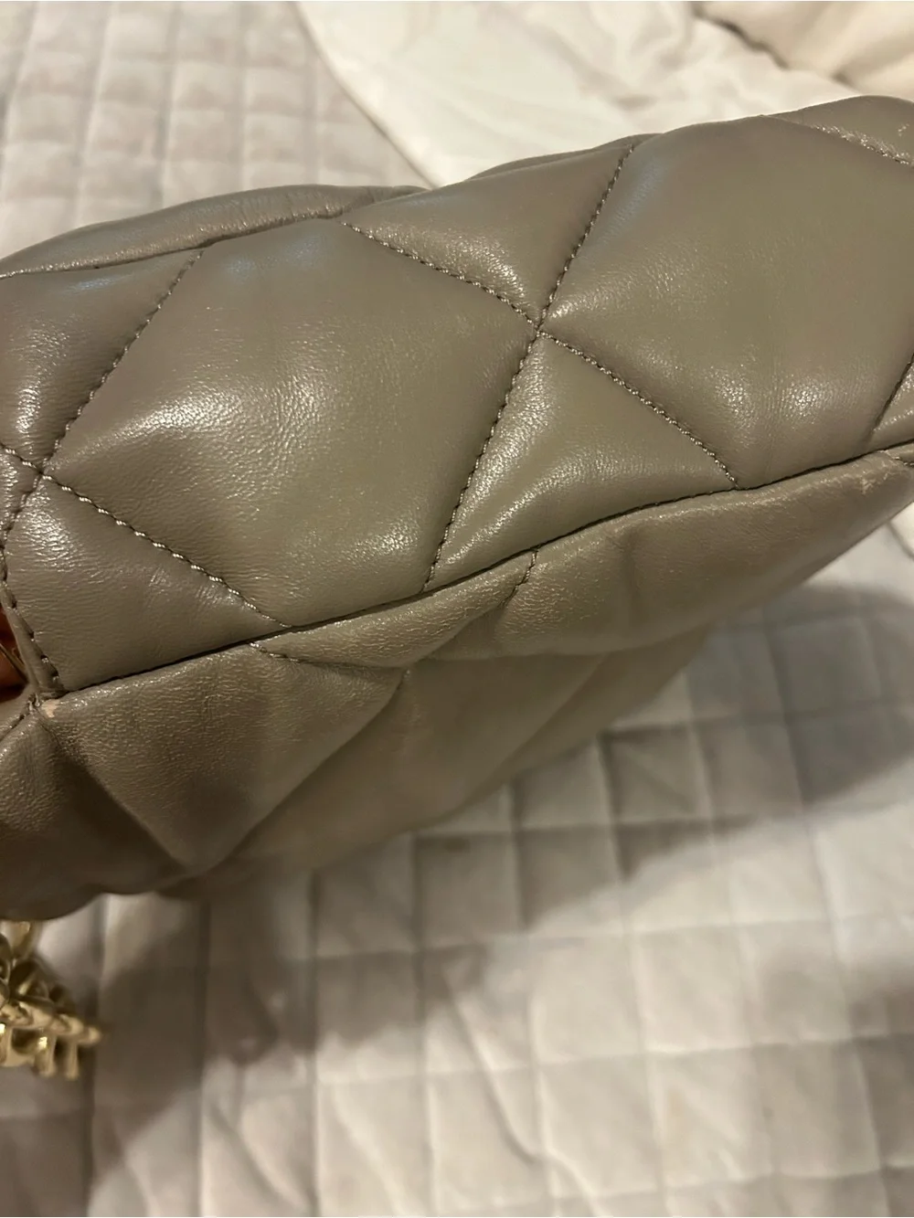 Stand Studio Quilted Taupe Hobo with Gold Chain Strap
